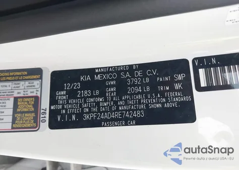 2024 Kia Forte Lxs from USA, damaged, VIN 3KPF24AD4RE742483